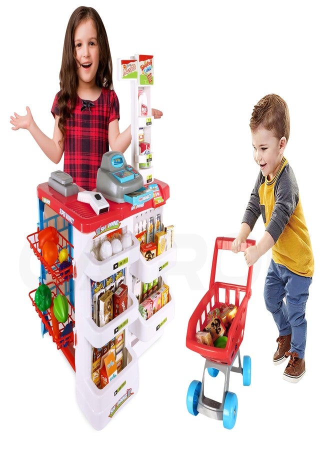 Catron Role Pretend Playset Big Size Home Supermarket kit for Kids Toys with Shopping Cart Kitchen Set Kids Toys for Boys and Girls (Big 55 Pcs Kitchen Set) - Image 1